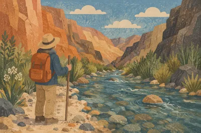 Clear Canyon River with Lone Hiker