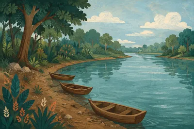 Clear River Flowing Through Lush Forest