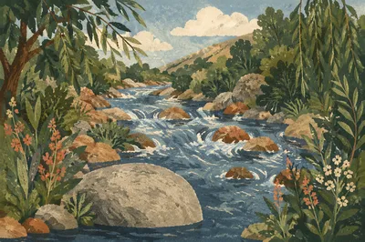 Clear Woodland River With Gentle Rapids