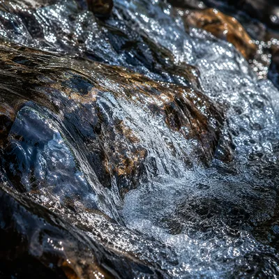 Clear Mountain Stream Over Wet Stones