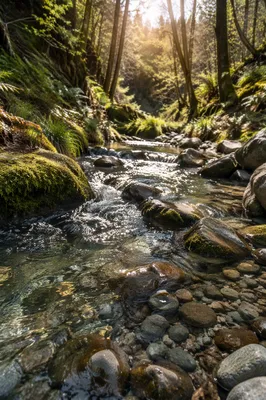 Peaceful Mountain Stream in Morning Light