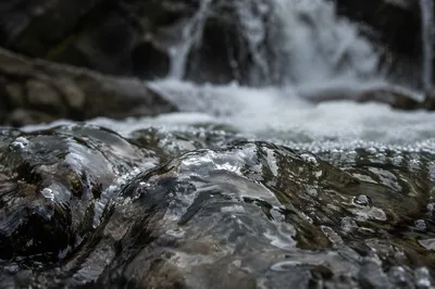 Clear Mountain Stream Over Dark Stones