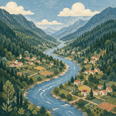 Winding River Through Green Mountain Valley