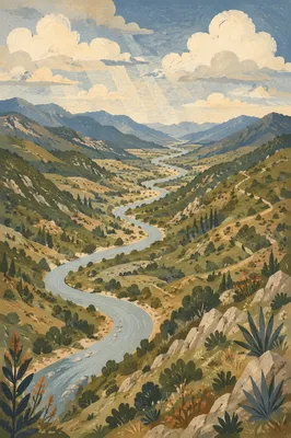 Winding River Through Green Mountain Valley