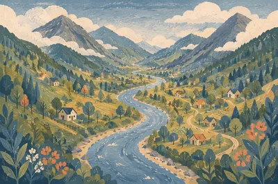 Winding River Through Green Mountain Valley