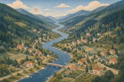 Winding River Through Green Mountain Valley