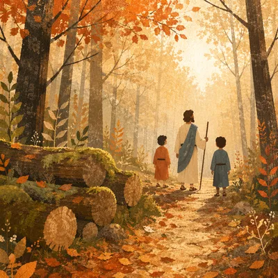 Golden Autumn Forest Path in Morning Mist
