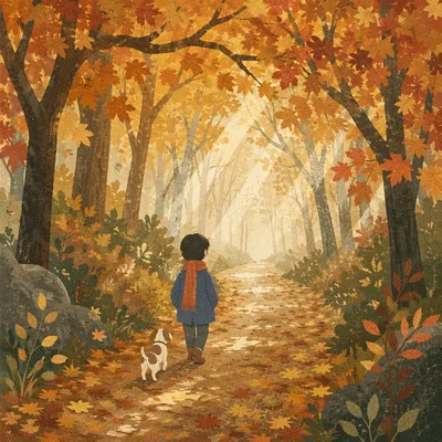 Golden Autumn Forest Path Under Canopy