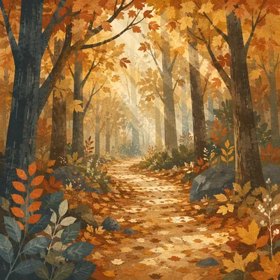 Golden Autumn Forest Path Under Canopy