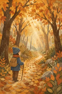 Golden Autumn Forest Path Under Canopy