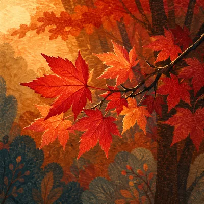 Glowing Autumn Maple Leaves Close Up