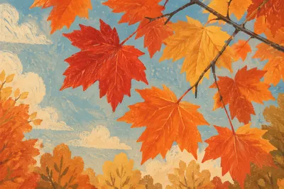 Vivid Autumn Maple Leaves Against Blue Sky