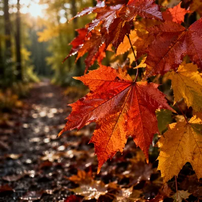 Autumn Maple Leaves After Morning Rain
