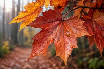 Autumn Maple Leaves with Morning Dew