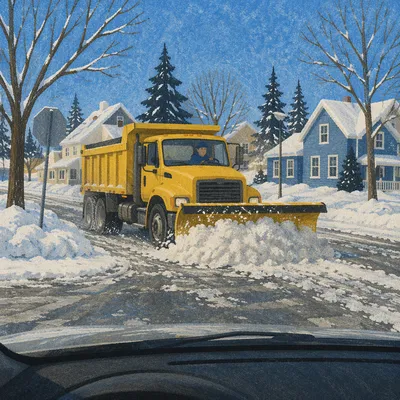Snowplow Clearing Heavy Blizzard Road