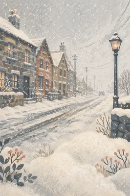 Heavy Blizzard on Small Town Road
