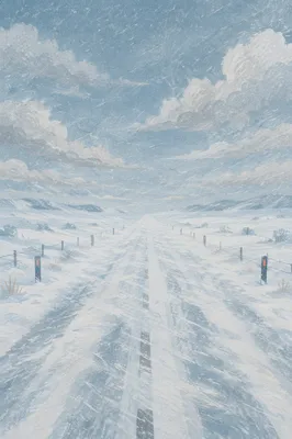 Blizzard Sweeping Across Remote Winter Road