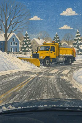 Snowplow Clearing Blizzard Covered Winter Road