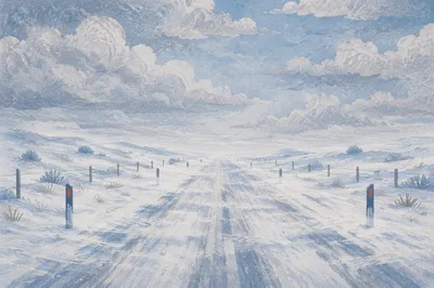 Blizzard Sweeping Across Remote Winter Road