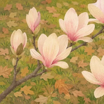 Pink Magnolia Blossoms in Spring Light