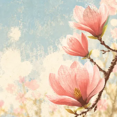 Blooming Pink Magnolia Branch in Spring