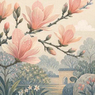 Soft Pink Magnolia Branch in Spring