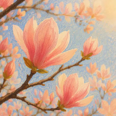 Pink Magnolia Blossoms in Spring Light