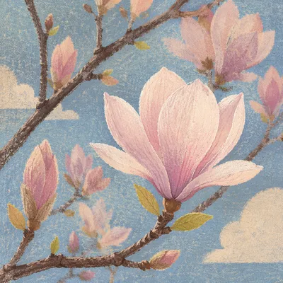 Pink Magnolia Blossom on Spring Branch