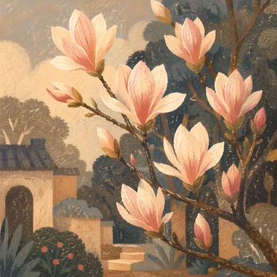 Sunlit Pink Magnolia Blossoms in Spring