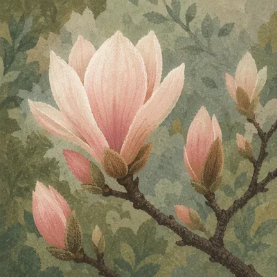 Soft Pink Magnolia Blossoms in Spring