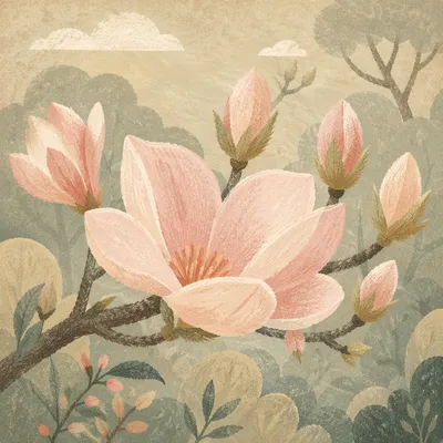 Pink Magnolia Blossoms in Morning Light