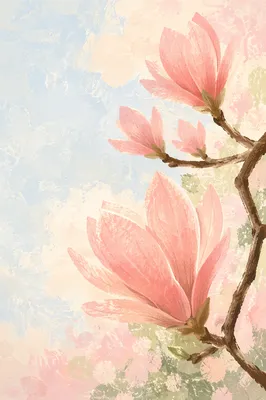 Pink Magnolia Blossoms in Spring Light