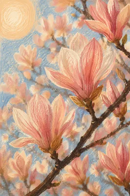 Pink Magnolia Blossoms in Spring Light