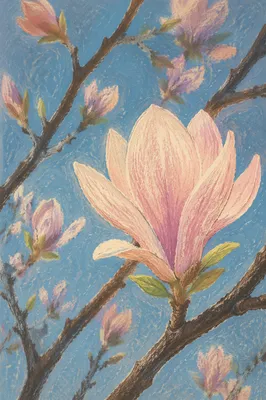 Blooming Magnolia Branch in Soft Spring Light