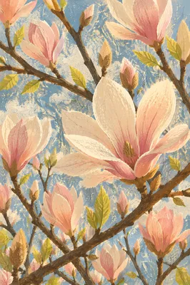 Backlit Pink Magnolia Blossoms in Spring
