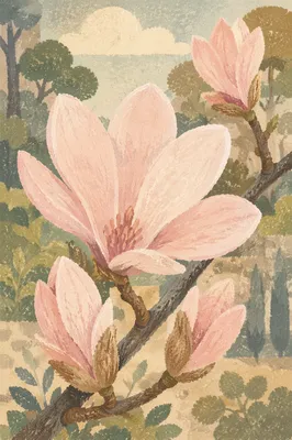 Pink Magnolia Blossoms in Morning Light
