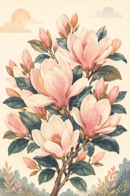 Soft Pink Magnolia Blossoms in Spring Light