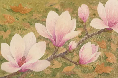 Pink Magnolia Blossoms on Spring Branch