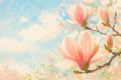 Pink Magnolia Blossoms in Soft Spring Light