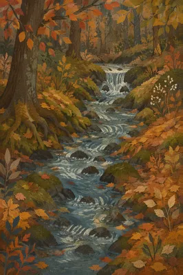 Gentle Autumn Brook Through Mossy Woodland