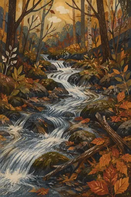 Secluded Autumn Brook in Woodland