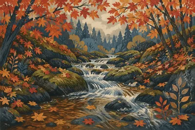 Autumn Brook Through Secluded Forest Ravine