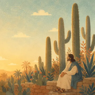 Golden Sunset Cacti Desert Landscape