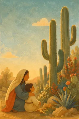 Warm Sunset Cactus Desert Landscape