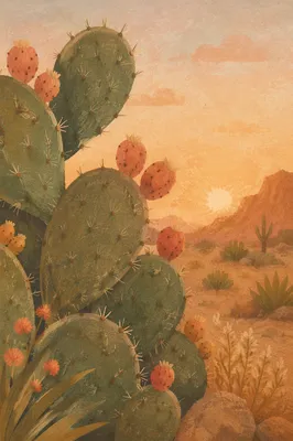 Prickly Pear Cactus at Desert Sunset