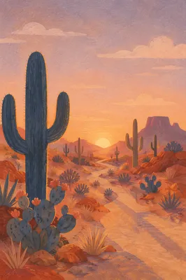 Desert Cactus Sunset in Warm Tones