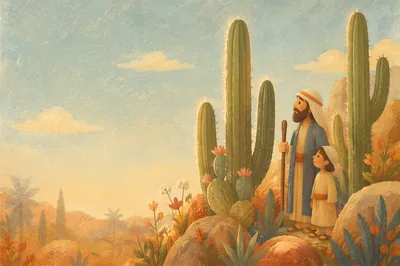 Warm Sunset Cactus Desert Landscape