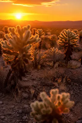 Golden Cholla Cactus Desert Sunset