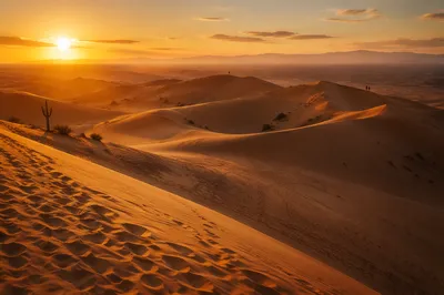 Golden Desert Sunset with Cactus Silhouettes
