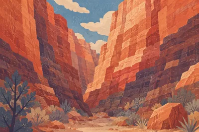 Towering Red Canyon Walls at Sunrise